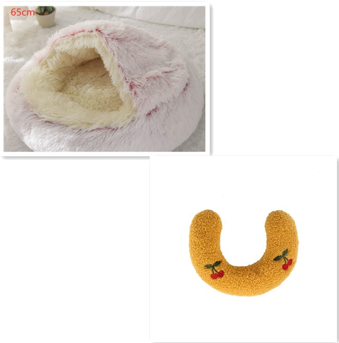 Pet 2-In-1 Round Plush Winter Warm Bed House