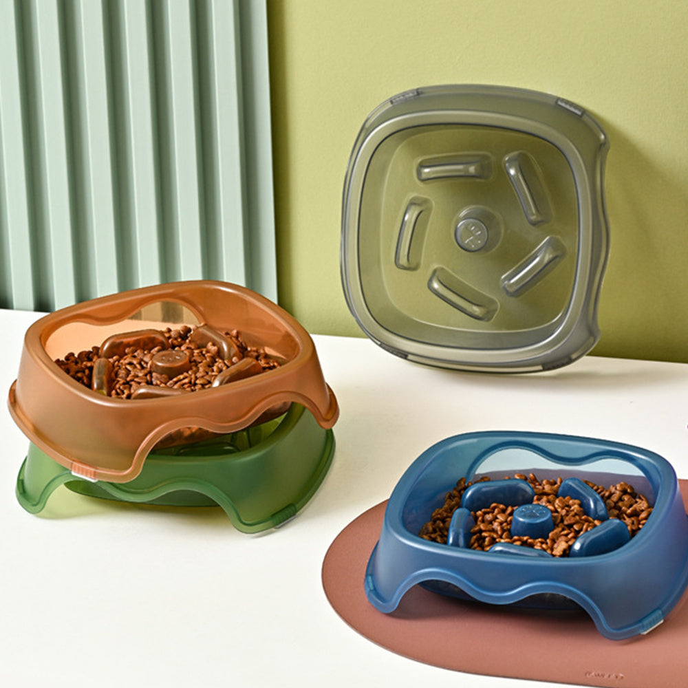 Slow Anti-Choking Pet Feeder Bowl Water Dish Plastic