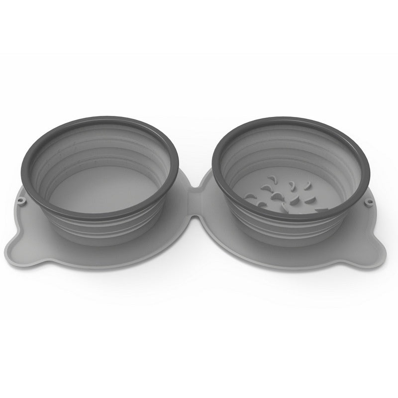 Portable Silicone Double Pet Feeding Bowl Foldable Non Slip Travel Design