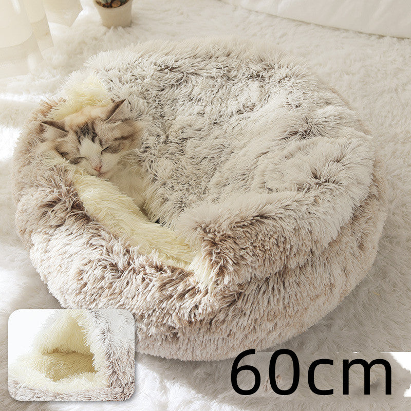 Pet 2-In-1 Round Plush Winter Warm Bed House