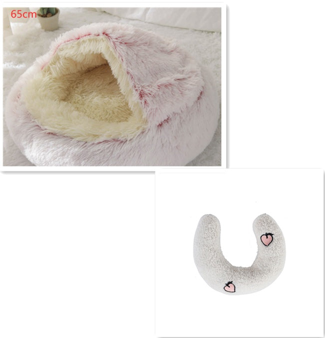 Pet 2-In-1 Round Plush Winter Warm Bed House