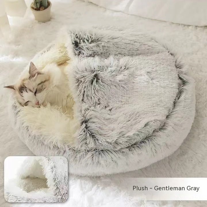 Pet 2-In-1 Round Plush Winter Warm Bed House