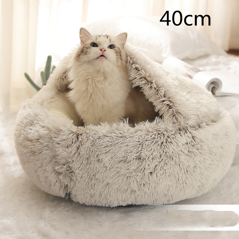 Pet 2-In-1 Round Plush Winter Warm Bed House