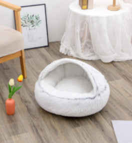 Pet 2-In-1 Round Plush Winter Warm Bed House