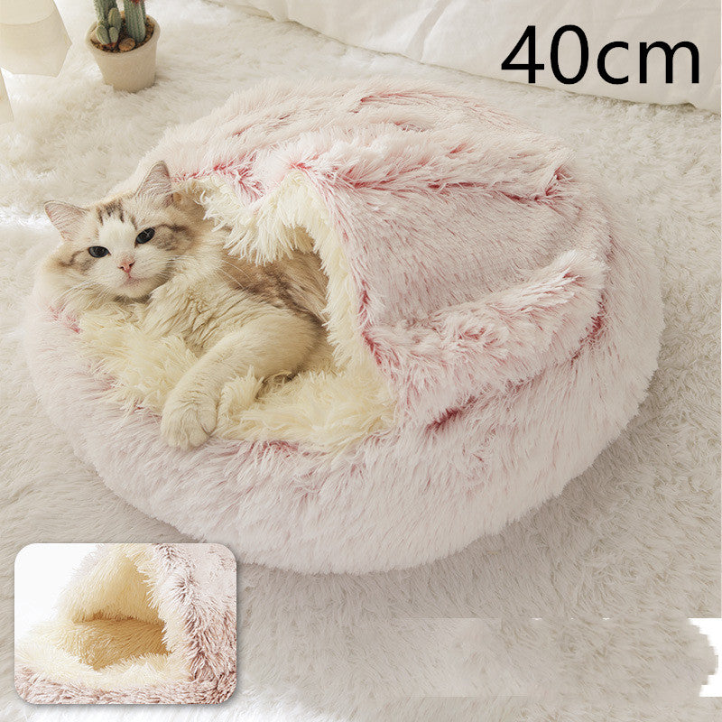 Pet 2-In-1 Round Plush Winter Warm Bed House