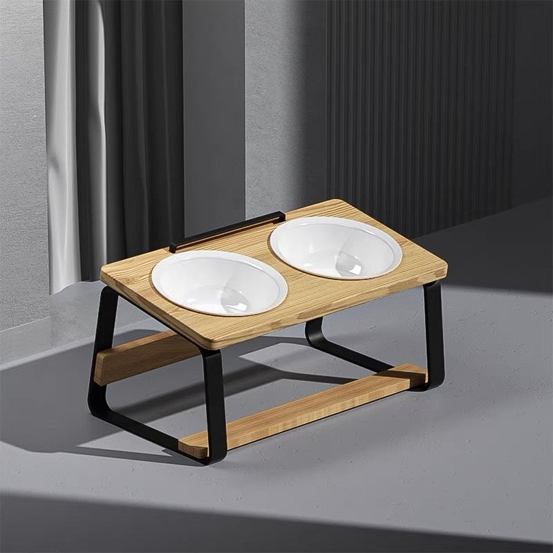 Ceramic Double Pet Feeding Bowl With Elevated Stand