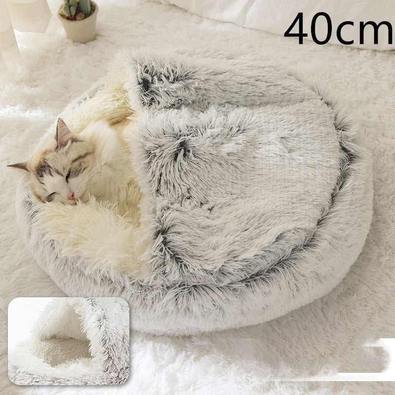 Pet 2-In-1 Round Plush Winter Warm Bed House