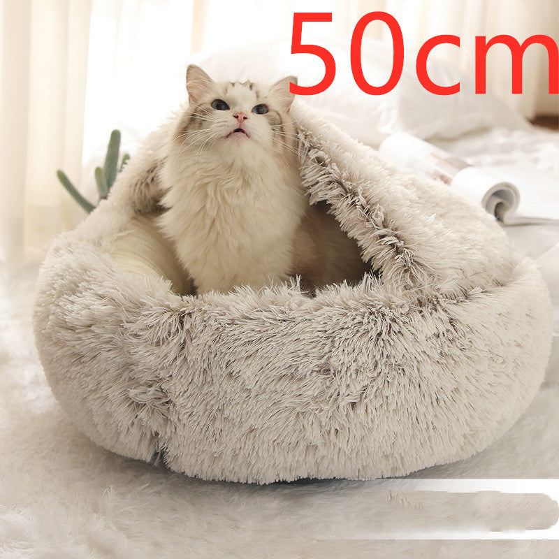 Pet 2-In-1 Round Plush Winter Warm Bed House