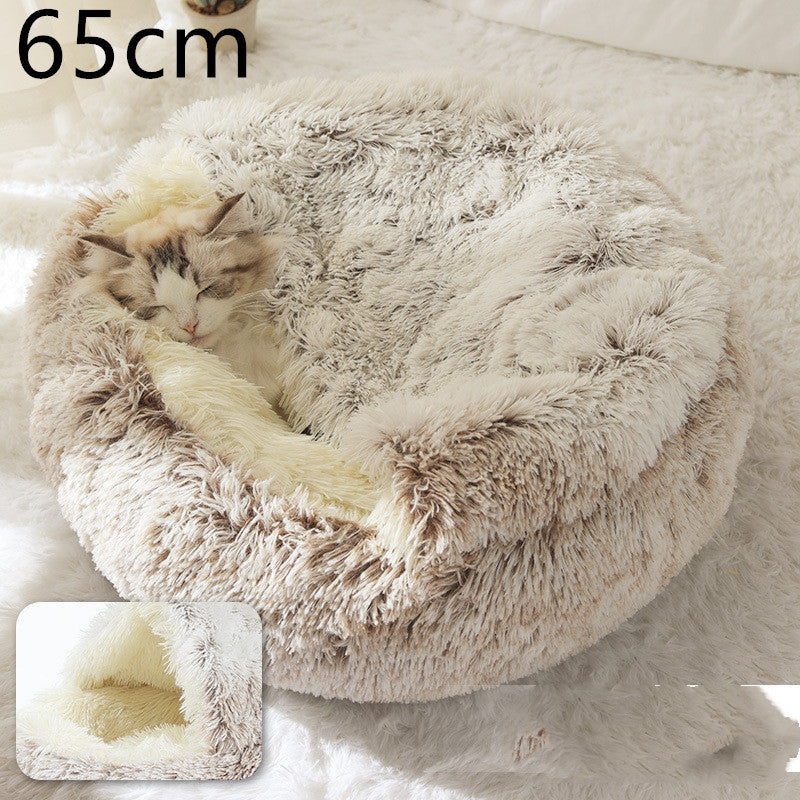 Pet 2-In-1 Round Plush Winter Warm Bed House