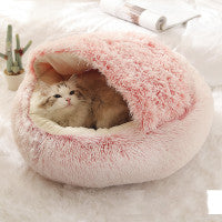 Pet 2-In-1 Round Plush Winter Warm Bed House