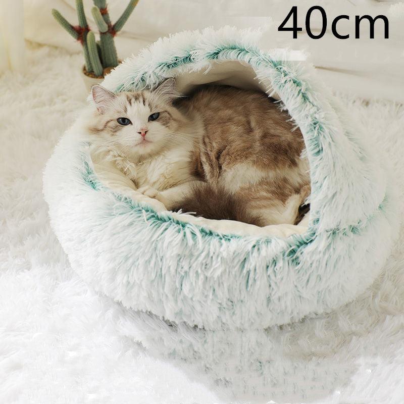Pet 2-In-1 Round Plush Winter Warm Bed House