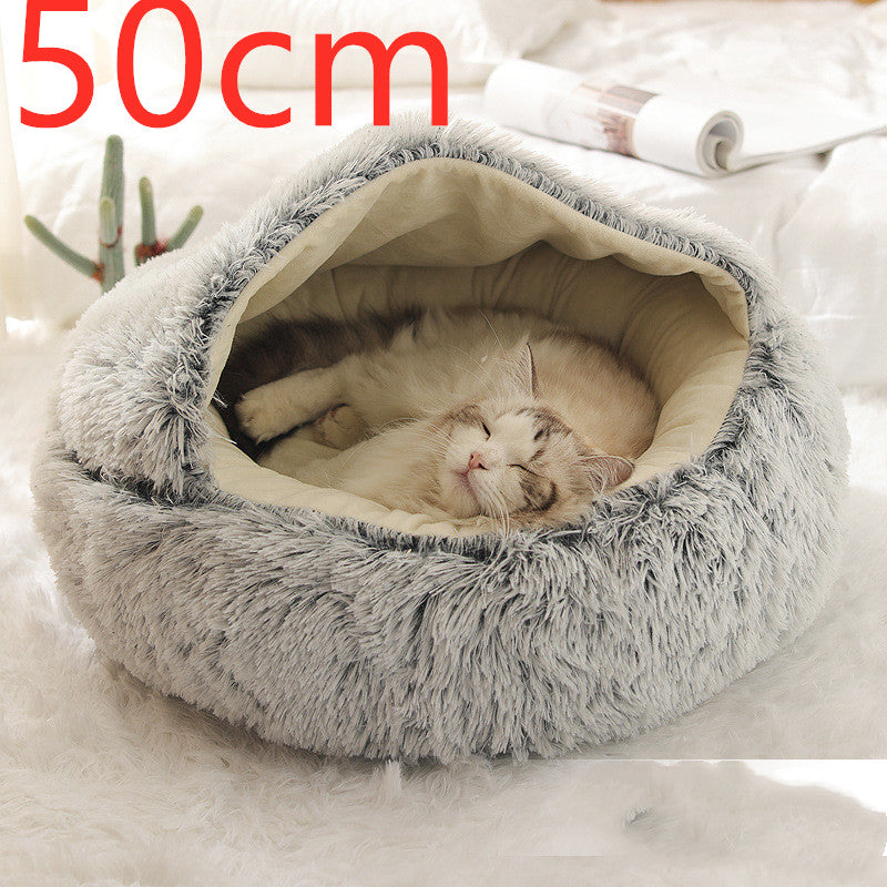 Pet 2-In-1 Round Plush Winter Warm Bed House