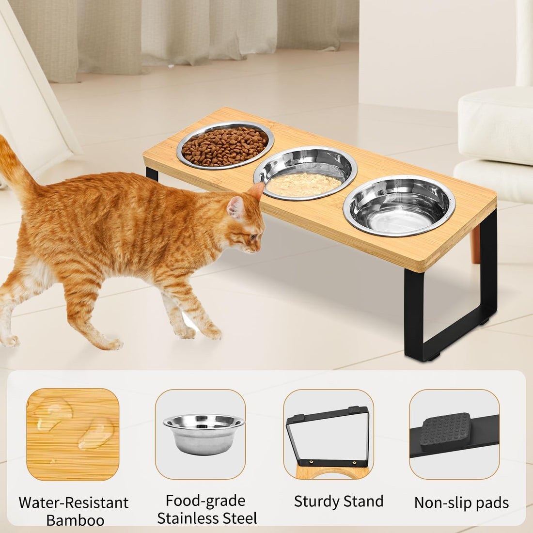Stylish Log Pet Feeding Rack with Durable Iron Wood Bowls