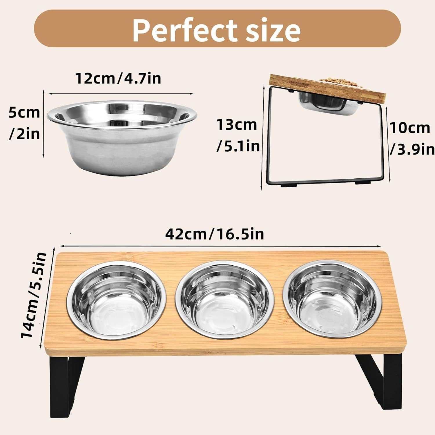 Stylish Log Pet Feeding Rack with Durable Iron Wood Bowls