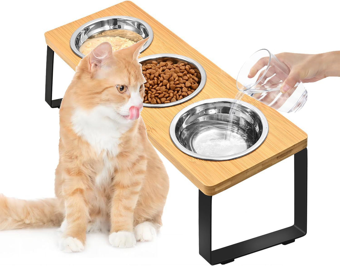 Stylish Log Pet Feeding Rack with Durable Iron Wood Bowls