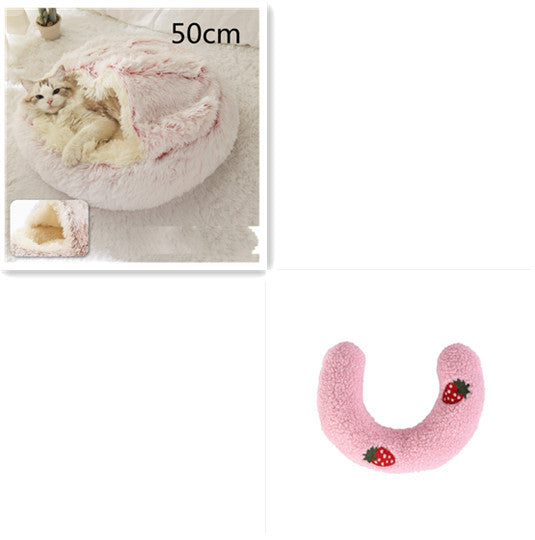 Pet 2-In-1 Round Plush Winter Warm Bed House