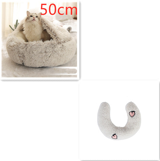 Pet 2-In-1 Round Plush Winter Warm Bed House