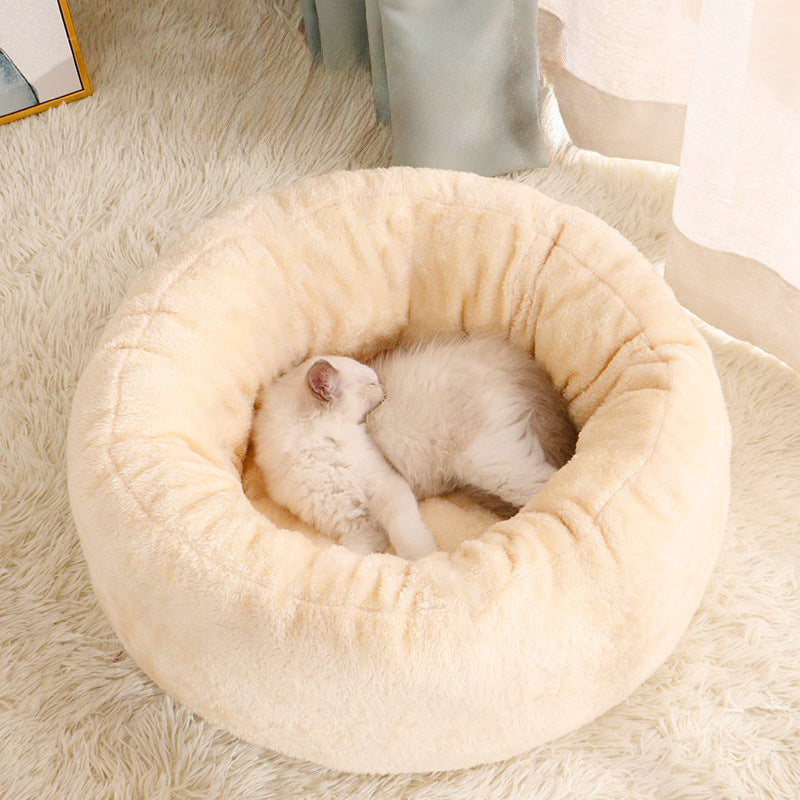 Round Plush Warm Pet Bed Fluffy Cushion Mat