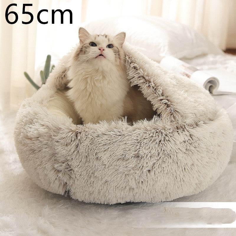 Pet 2-In-1 Round Plush Winter Warm Bed House