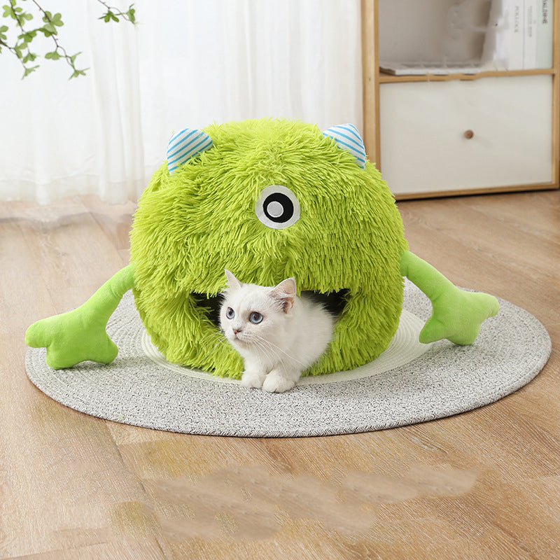 Machine Washable Fluffy Round Calming Pet Bed With Self Warming Cushion