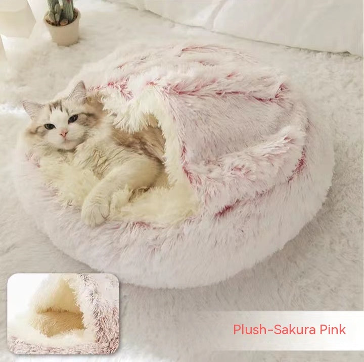Pet 2-In-1 Round Plush Winter Warm Bed House