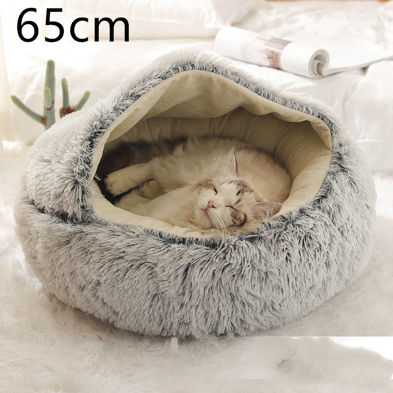 Pet 2-In-1 Round Plush Winter Warm Bed House