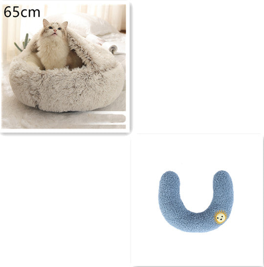 Pet 2-In-1 Round Plush Winter Warm Bed House