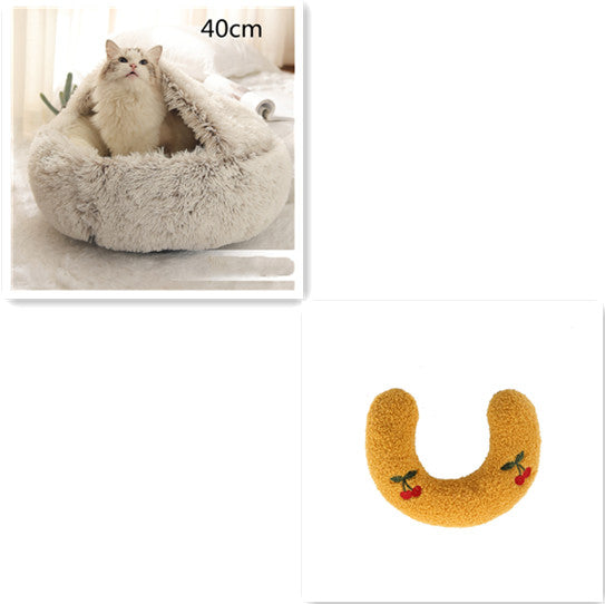 Pet 2-In-1 Round Plush Winter Warm Bed House