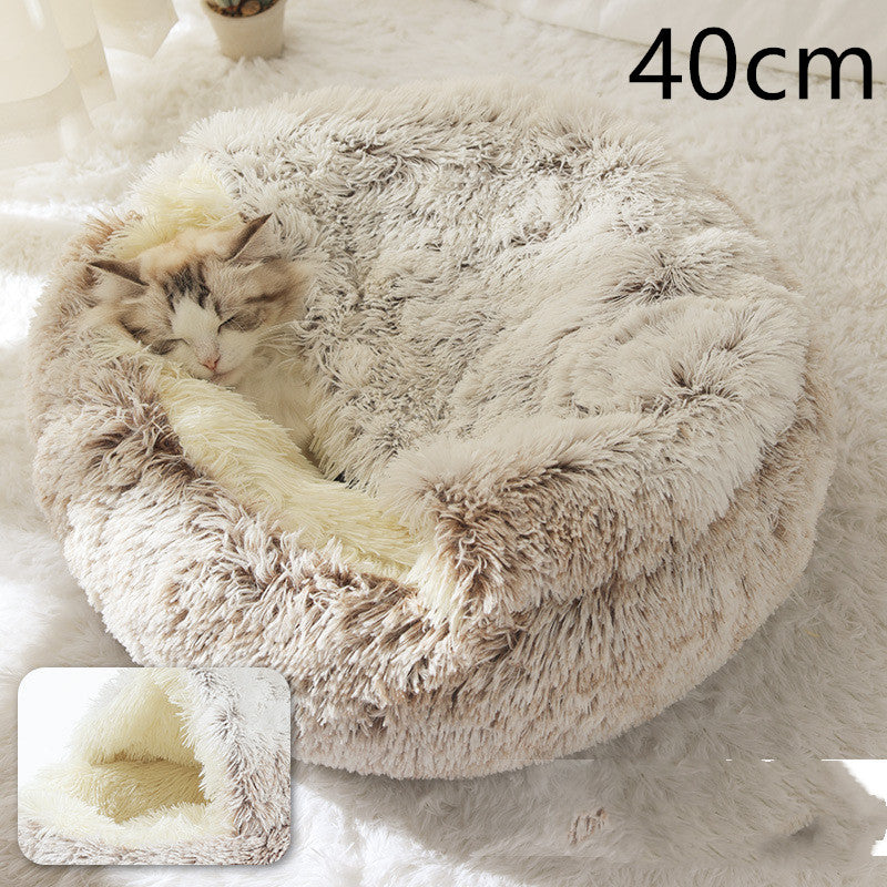 Pet 2-In-1 Round Plush Winter Warm Bed House