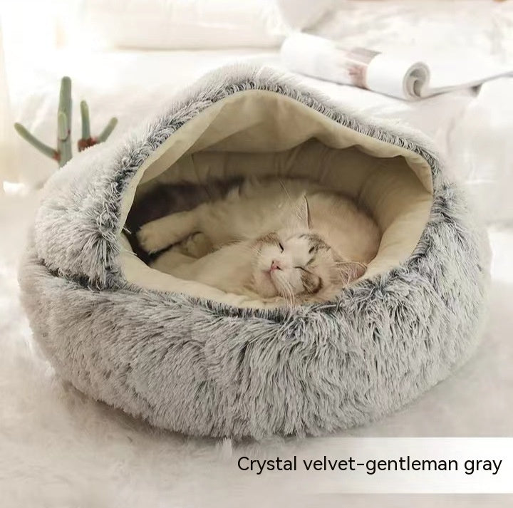 Pet 2-In-1 Round Plush Winter Warm Bed House