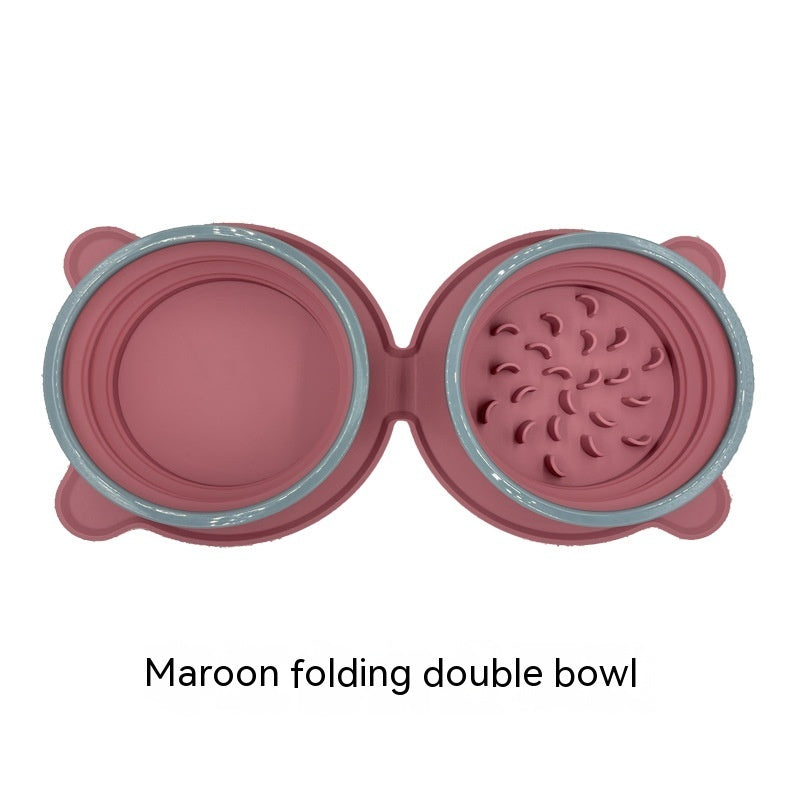 Portable Silicone Double Pet Feeding Bowl Foldable Non Slip Travel Design