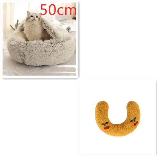 Pet 2-In-1 Round Plush Winter Warm Bed House