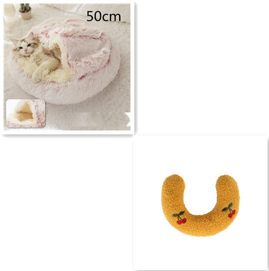 Pet 2-In-1 Round Plush Winter Warm Bed House