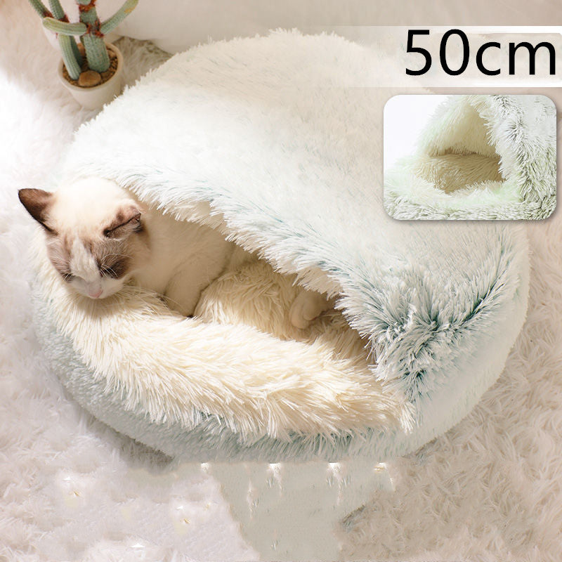 Pet 2-In-1 Round Plush Winter Warm Bed House