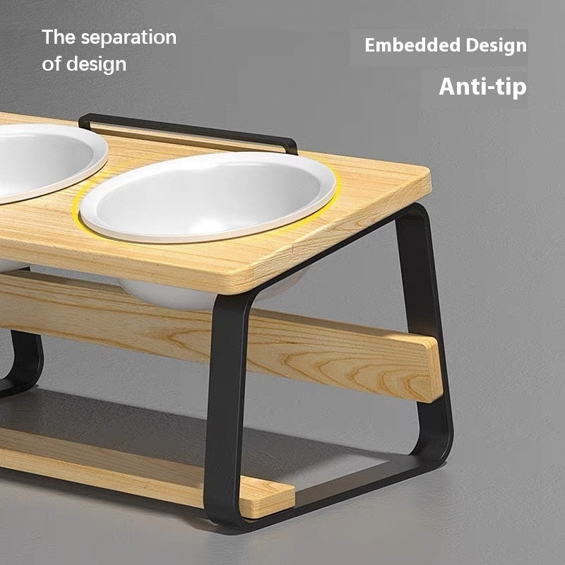 Ceramic Double Pet Feeding Bowl With Elevated Stand
