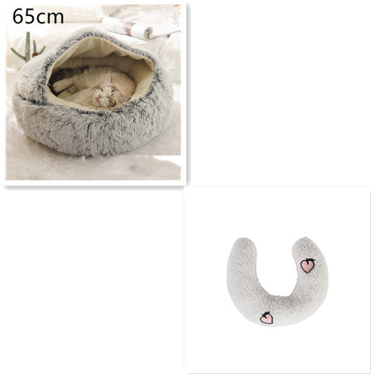 Pet 2-In-1 Round Plush Winter Warm Bed House