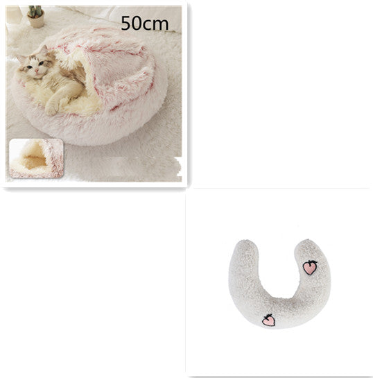 Pet 2-In-1 Round Plush Winter Warm Bed House