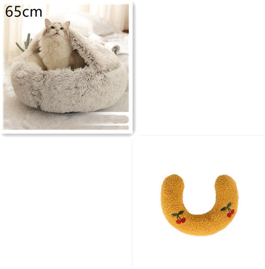 Pet 2-In-1 Round Plush Winter Warm Bed House