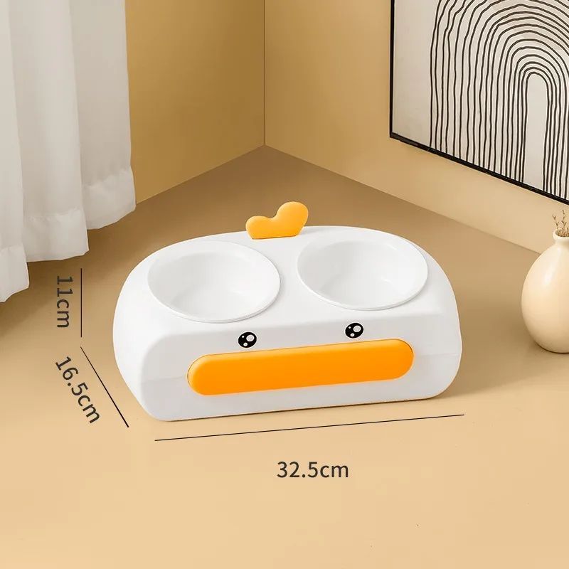 Duck Design Pet Double Bowl Feeding Tray For Food And Water