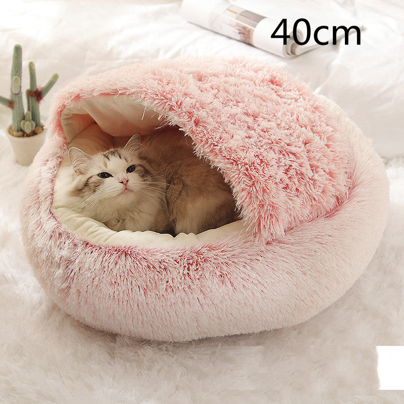 Pet 2-In-1 Round Plush Winter Warm Bed House