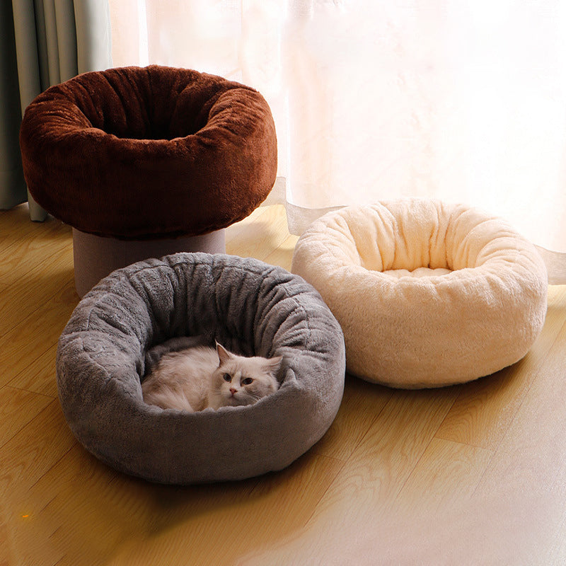 Round Plush Warm Pet Bed Fluffy Cushion Mat