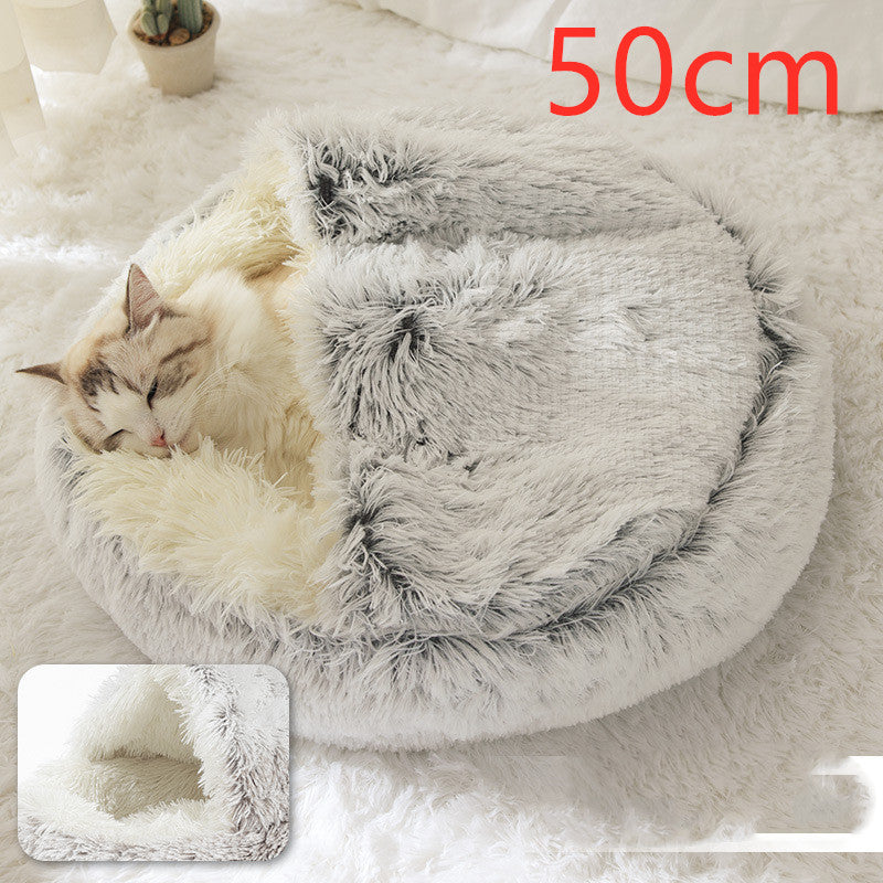 Pet 2-In-1 Round Plush Winter Warm Bed House
