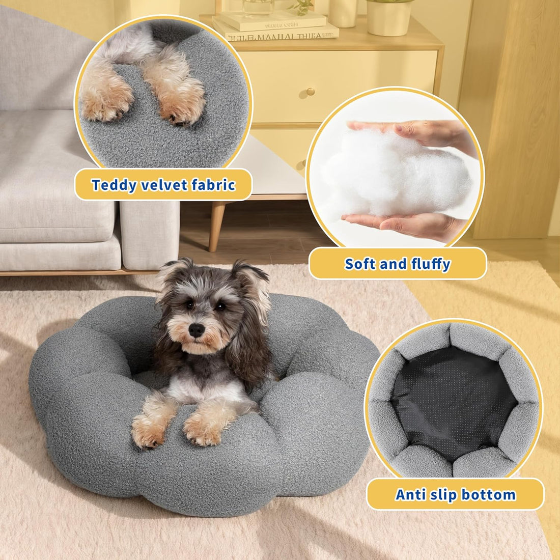 Pet Fluffy Flower Plush Donut Calming Bed