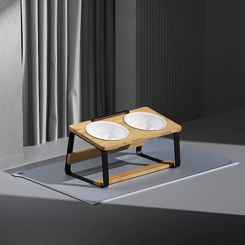 Ceramic Double Pet Feeding Bowl With Elevated Stand