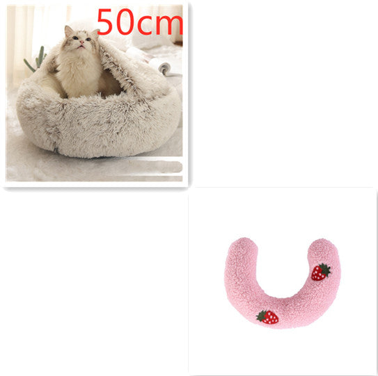 Pet 2-In-1 Round Plush Winter Warm Bed House