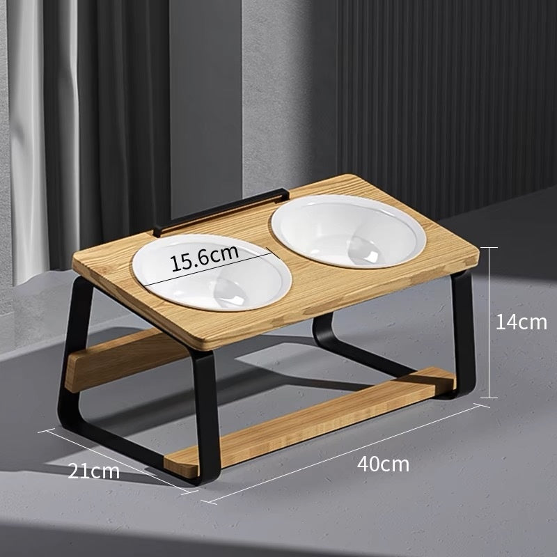 Ceramic Double Pet Feeding Bowl With Elevated Stand