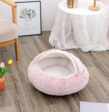 Pet 2-In-1 Round Plush Winter Warm Bed House