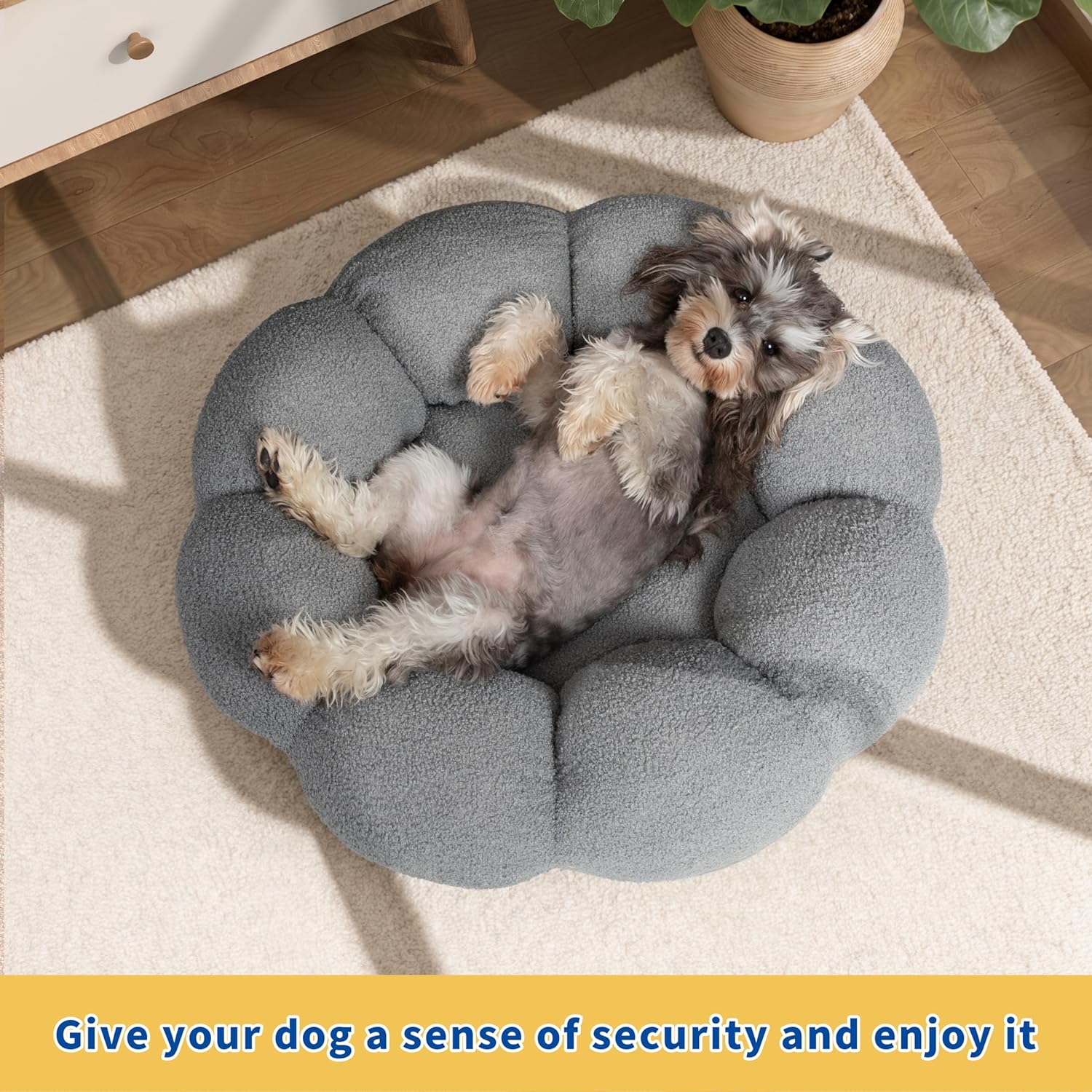 Pet Fluffy Flower Plush Donut Calming Bed