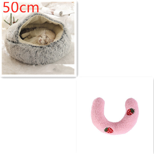 Pet 2-In-1 Round Plush Winter Warm Bed House