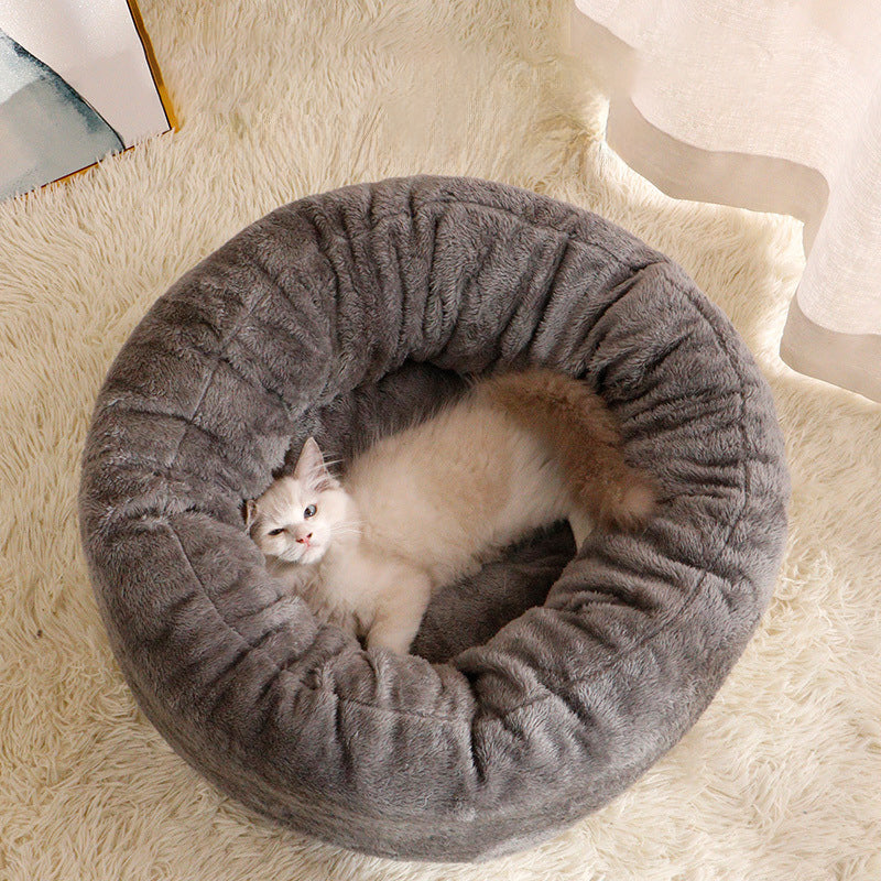 Round Plush Warm Pet Bed Fluffy Cushion Mat